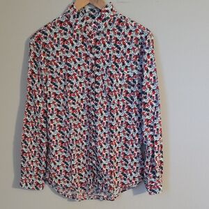 beachlunchlounge Red and White Floral Women's Shirt Size‎ S